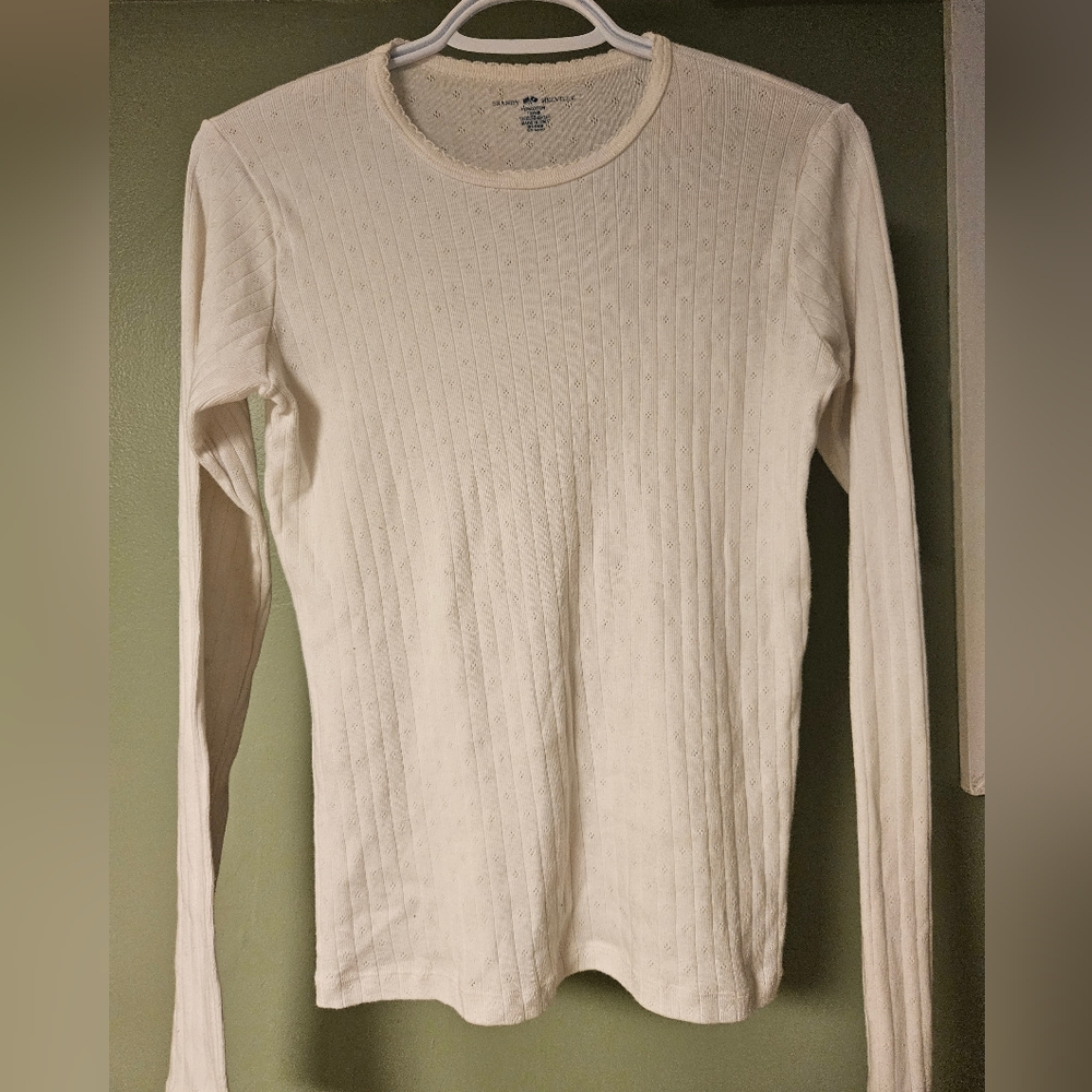 Brandy Melville White Pointelle Ribbed Long Sleeve